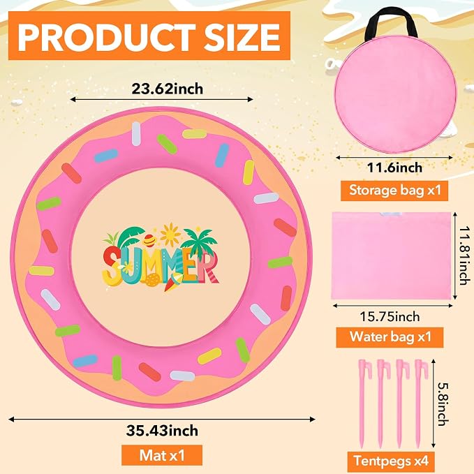 Hungdao Pop up Baby Beach Pool Portable Toddler Paddling Pool Cute Shape Beach Pit with Water Bag and Storage Bag for Infant Kids Boys and Girls Outdoor Summer Camping Traveling Vacation(Donut)