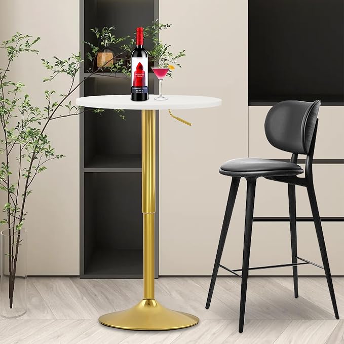 CLATINA Round Bar Pub Tables Set of 6, 26"-36" Height Adjustable Bistro Table with Gold Base, 360° Swivel High Top Cocktail Table for Home Kitchen Party Drink Restaurant Wedding Cafe Reception, White