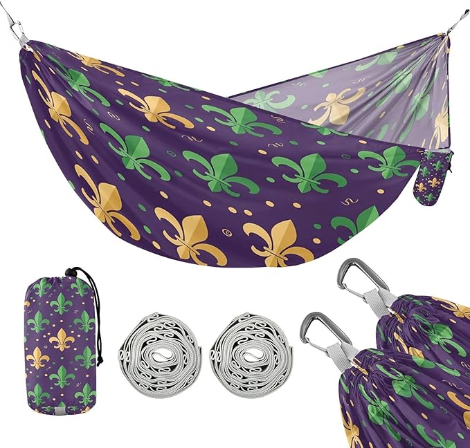 Hammocks for Outside Mardi Gras Elements Camping Hammock Portable Hammocks with Tree Straps and Carry Bag Camping Accessories for Hiking Beach Outdoor