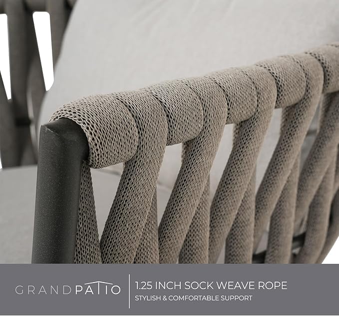 Grand patio Swivel Dining Chairs Set of 2, Rope Patio Outdoor Chairs with Cushions, Heavy Duty Outdoor Patio Bistro Chairs for Lawn,Garden,Deck,Backyard,Porch and Balcony, Light Gray