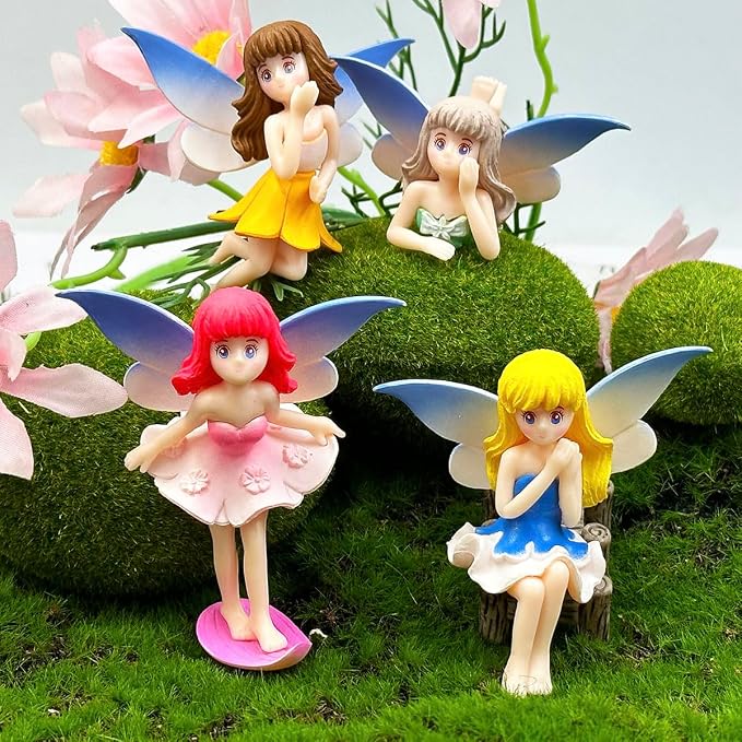 Suartus Miniature Fairy Figurines - 4Pcs Flower Small Fairies Ornaments Resin Mini Fairy Figurines Tiny Elf for DIY Fairy Garden Flower Pot Bonsai Micro Landscapes Craft Decoration Accessories
