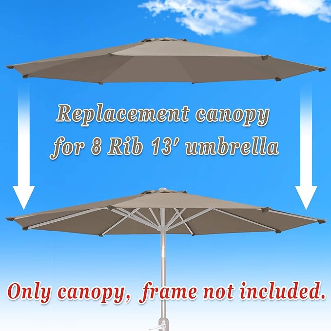 Replacement Patio Umbrella Canopy Cover for 13ft 8 Ribs Umbrella Taupe (CANOPY ONLY)-TAUPE