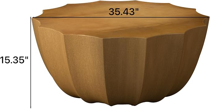 35" Indoor Round Coffee Table, Waterproof Coffee Table Modern MgO Cement Design End Tables for Living Room, Outdoor Patio Coffee Tables for Garden, Backyard, Balcony, Wood
