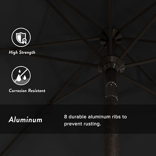 California Umbrella 9' Round Aluminum Patio Umbrella, Crank Lift, Push Button Tilt, Bronze Pole, 4-year Non-fading fabric, Black