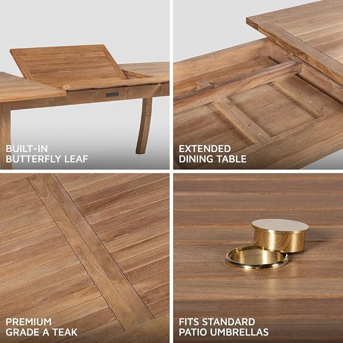 TITAN GREAT OUTDOORS Ash & Ember Sage Grade A Teak Extended Oval Dining Table, 82.5"-115" Extended Length, Seats 6 to 8 People, Weather-Resistant Patio Dining Furniture
