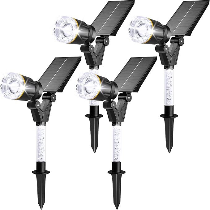 Solar Lights Outdoor Waterproof Spot Lights, 4 Pack Solar Powered Garden Spotlights for Outside Yard Pathway House Landscape Lighting, Auto On/Off, 6000K Cold White