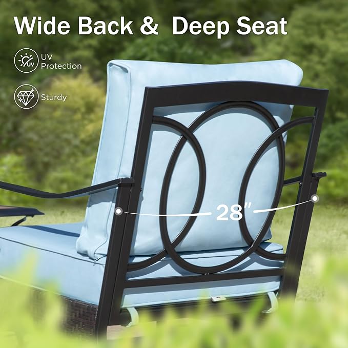 PHI VILLA Outdoor Wicker Chairs Sofa of 2, All Weather High Back Rattan Chairs 2 Seats with Comfy Cushions for Porch Deck