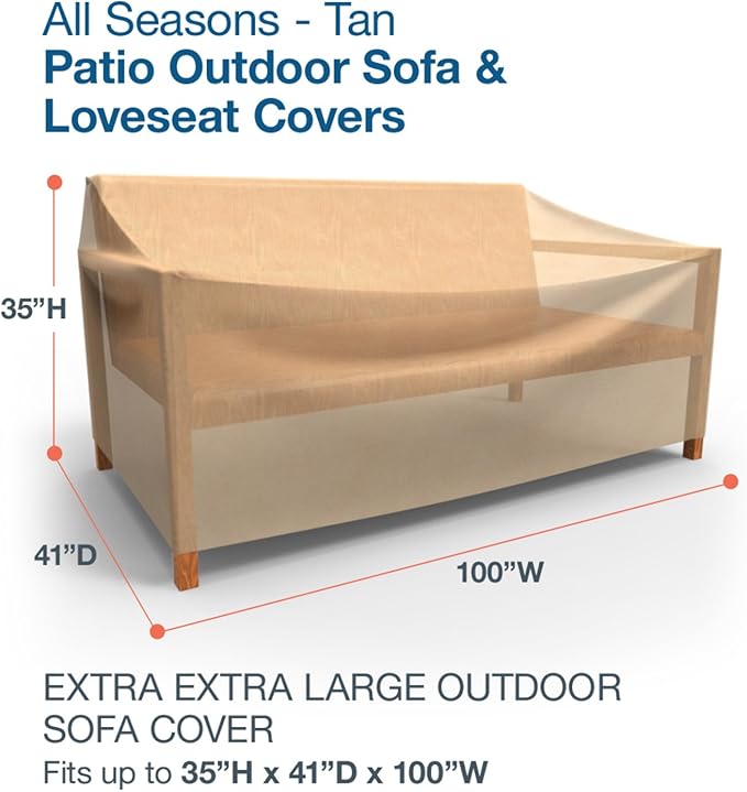 Budge All-Seasons Outdoor Patio Sofa Cover, Extra Extra Large (Tan) (P3A02SF1)