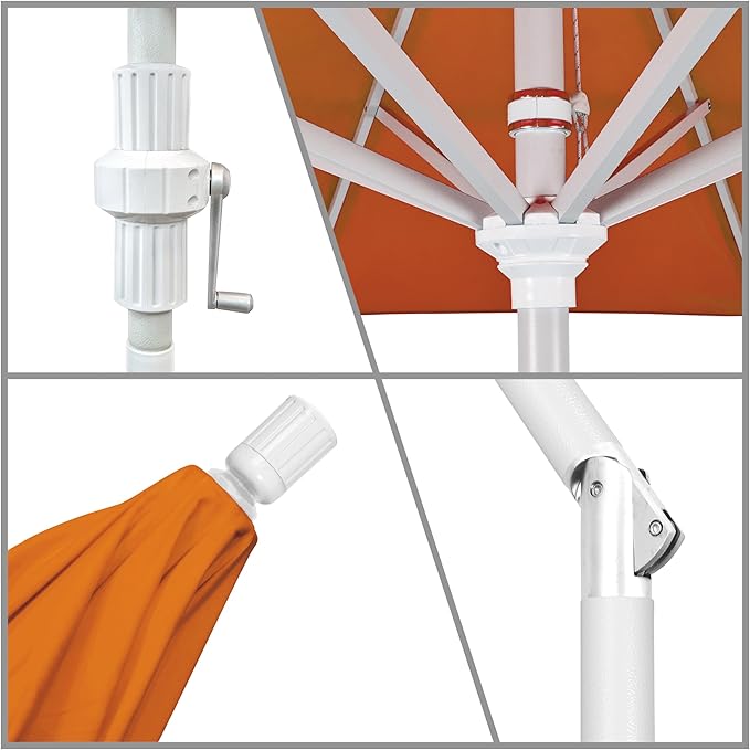 California Umbrella 7.5' Rd. Aluminum Patio Umbrella, Crank Lift, Collar Tilt, White