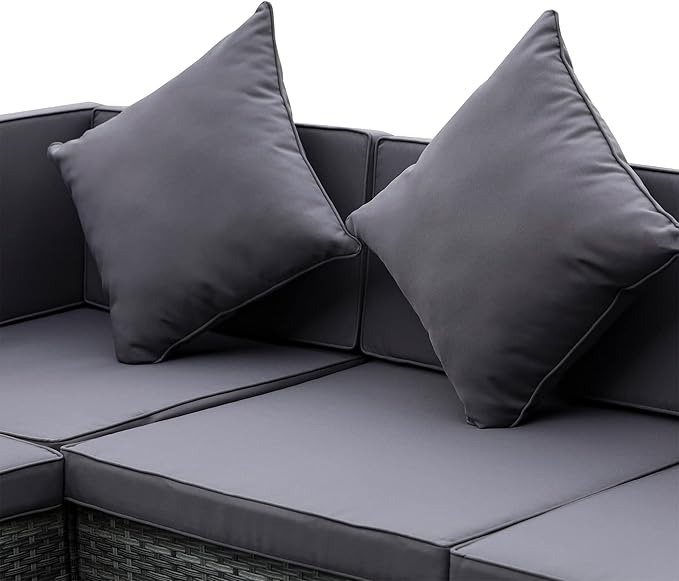 Outsunny 7-Piece Patio Furniture Sets PE Rattan Sectional Sofa Set Outdoor Conversation Set w/Acacia Top Coffee Table & Cushion for Garden, Backyard, Grey