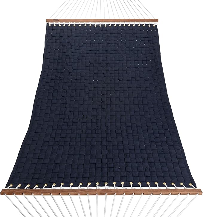 Hatteras Hammocks Navy Soft Weave Hammock with Free Extension Chains & Tree Hooks, Accommodates 2 People, 450 LB Weight Capacity, 13 ft. x 55 in.