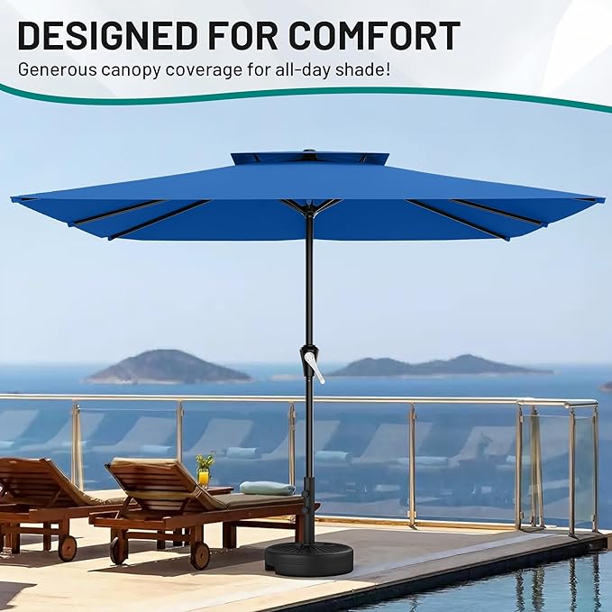 AreShark 8'x10' 2 Tiers Rectangular Patio Umbrella - Outdoor Umbrella Waterproof UV Protection, Market Table Umbrella w/Crank for Pool, Backyard, Deck(Royal Blue)