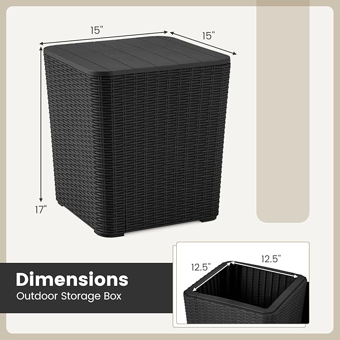 MEDIMALL Resin Wicker Patio Side Table with Lid, 11.5-Gallon Outdoor Deck Box with Concealed Storage Space, Small Square Coffee Table End Table for Porch, Garden, Poolside, Brown/Black (black)