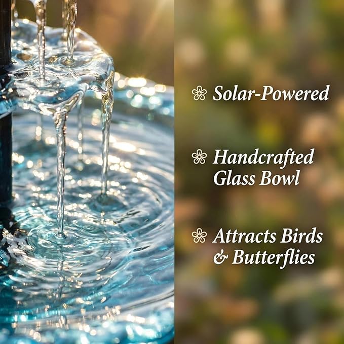 Solar Cascade Hanging Bird Bath Fountain - Solar Powered Birdbath Water Fountain Pumps Dispenser Outdoors Decor, Hanging Hummingbird Bird Shower Bath Kit with Flowing Water (Single - Purple)