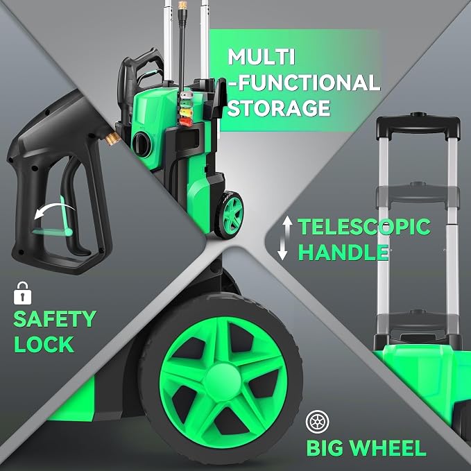 Electric Pressure Washer, 5000 PSI 4.0 GPM Heavy Duty Power Washer, with 4 Nozzles,Foam Cannon,33FT Hose Reel and 500ml Soap Bottle for Home/Cars(Grass)