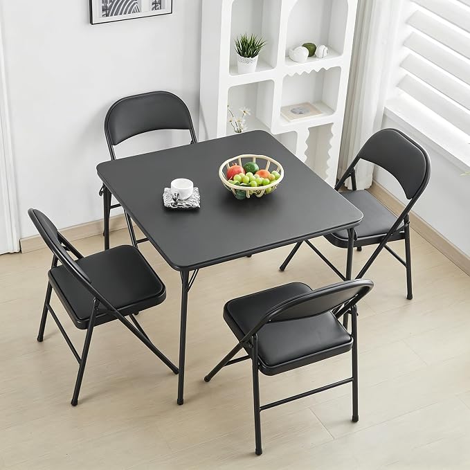 BOOSDEN Foldable Table, Folding Table for Indoor and Outdoor Use, 2.6 ft Square Card Table, Collapsible Design, Lightweight and Durable, Fold Up Tables, Ideal for Camping, Dining, Picnic, Black
