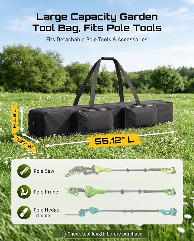 SEESII Universal 55-Inch Pole Tool Storage Bag for Detachable Pole Saws, Pole Hedge Trimmers & Pruners, Fits Collapsed Sections up to 55 in, 600D Water-Resistant Carrying Case, Black