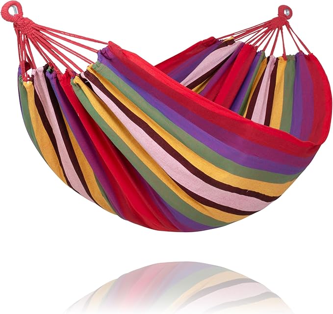 SUNCREAT Hammocks Outdoor Camping Double Hammock, Two Person Hanging Hammock, Red & Yellow