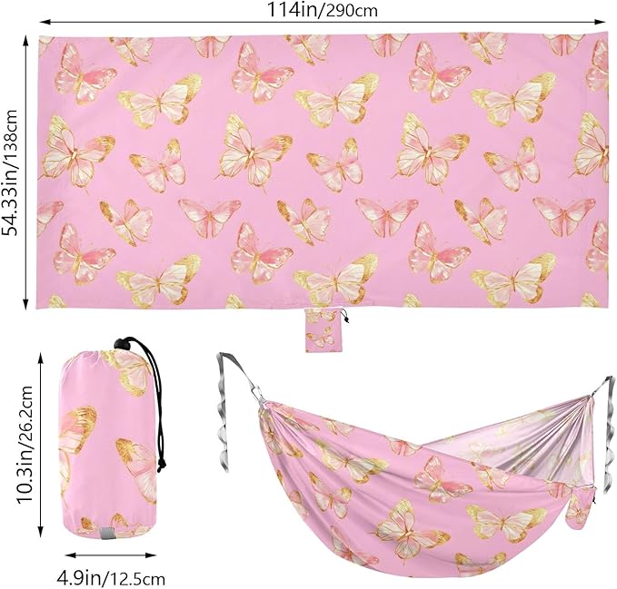 Camping Hammock Outdoor Hammocks for Outside Butterfly Watercolor Beach Trees Portable Lightweight with Pockets Tree Straps Indoor Small