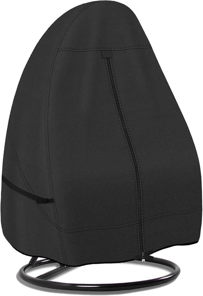 Porch Shield Patio Hanging Egg Chair Cover - 600D Waterproof Outdoor Single Seat Wicker Swing Egg Chair with Stand Protector, Black