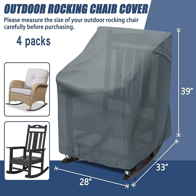 Patio Swivel Rocking Chair Covers, UV-Resistant All Weather Outdoor Lounge Chair Protectors for Deck, Lawn & Garden Furniture, 4 Pack-27.5" W x 32.5" D x 39" H, Grey