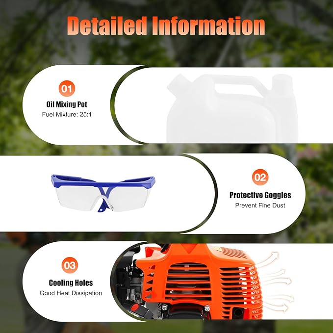52CC Pole Saw Gas Powered,2 Stroke Gas Pole Chain Saw Cordless Tree Pruner,Extendable Chainsaw Tree Trimmer for Tree Trimming agricultur Pole Saw Gas,Hedge Trimmer W/Extension Pole & Back Strap
