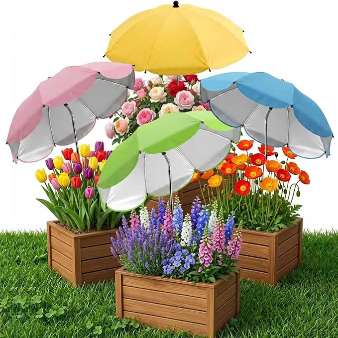 Plant Umbrellas for Outdoor Plants, Upgraded Large Garden Umbrella for Potted Plants Shade with Adjustable Height, 360° Adjustable Direction and Thickened Support Pole, Waterproof Sun Shade for Garden Potted Plants
