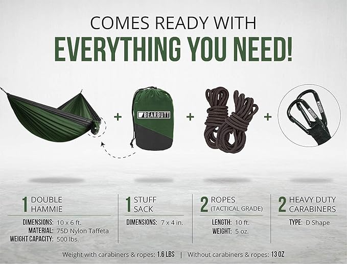 Bear Butt Double Camping Hammock and Bear Butt Kodiak Hammock Straps Bundles.
