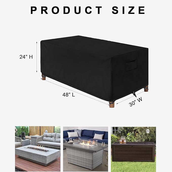 WOMACO Patio Rectangular Fire Pit Cover Waterproof Outdoor Fireplace Covers Heavy Duty Rectangle Fire Table Firepit Protector - 48 x 30 x 24 inches, Black