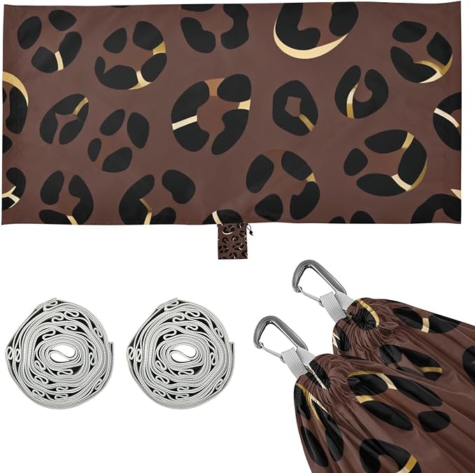 Brown and Gold Leopard Outdoor Hammock with Tree Straps for Outside Patio Garden