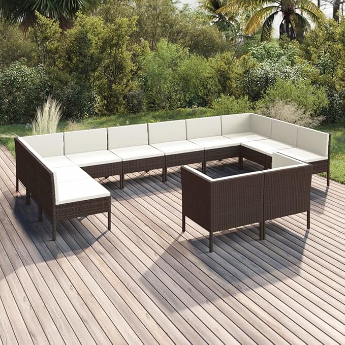 Patio Lounge Set with Cushions,Patio Furniture Sets,Patio Conversation Sets,Outdoor Furniture Sets,for Garden,Backyard,Outdoor,12 Piece Poly Rattan Brown