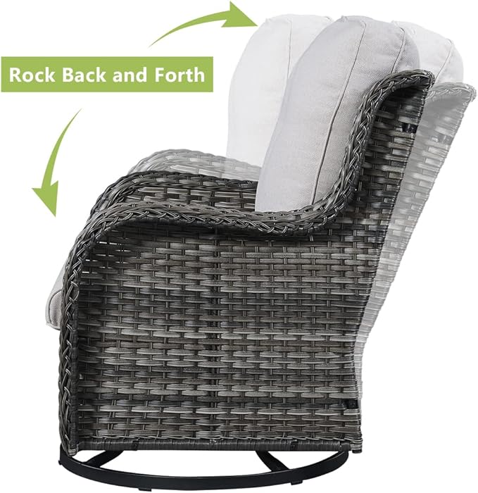 HUMMUH 4 Piece Outdoor Patio Furniture Set Wicker Conversation Bistro Set Swivel Rocker Chairs with 2pcs Ottomans for Backyard, Porch, Balcony