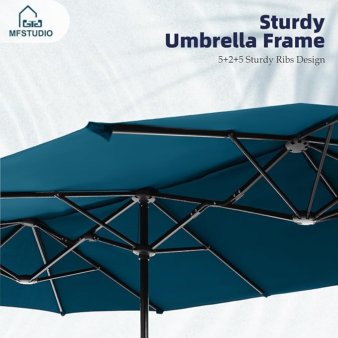 MFSTUDIO 13ft Outdoor Patio Umbrella, Double Sided Large Rectangular Umbrella Market Table Twin Triple Rectangle Umbrellas with Crank Handle for Outside Picnic Backyard Deck Pool (no base)