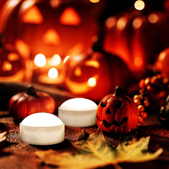 2 PCS Halloween Pumpkin Lights with Remote and Timer Battery Operated LED Bright Flickering Flameless Candle Set Bulk for Jack-O-Lantern Décor Halloween Party Home Spooky Decorations, White Color