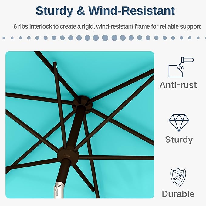 6.5'x10' Rectangular Patio Outdoor Umbrella,Large Coverage with Push-Button Tilt & UV Protection,Sturdy Ribs for Deck,Lawn,Pool,Backyard