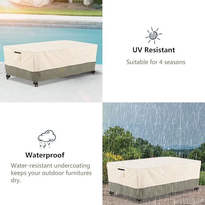 Bitubi 60 Inch Rectangular/Oval Patio Table Cover,Heavy Duty Waterproof Outdoor Dining Table Cover Winter, Patio Furniture Covers, Beige