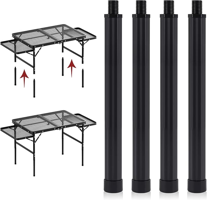 4 Pack Folding Camping Table Legs, 14" Aluminum Alloy Replacement Legs 26" & 30" Camping Tables, Black