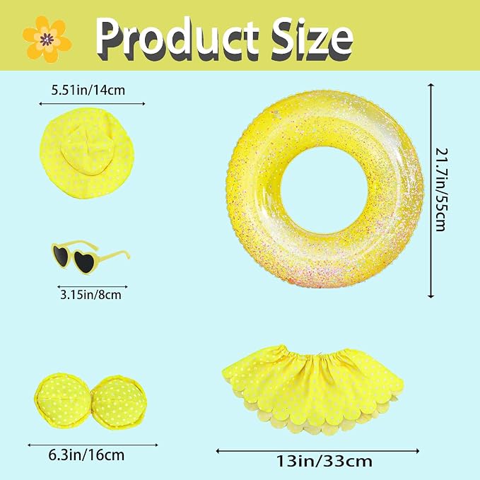 Porch Goose Summer Outfit, Yellow, 23'' Lawn Statue | Bikini Hawaiian Outfit, Hat & Sunglasses Included, Swimming Ring Included, For Cement or Plastic Goose