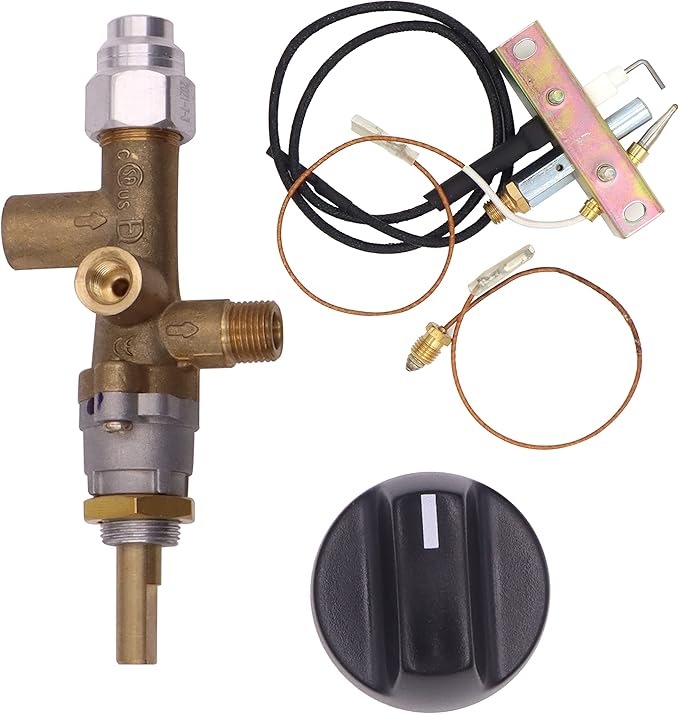 Propane Fire Pit Main Control Brass Safety Valve Kit,Heater Pilot Burner Assembly ReplaceParts include Valve Kit, Connecting tubes,Tilt switch and Safety Device Ignition Component Pilot Kit