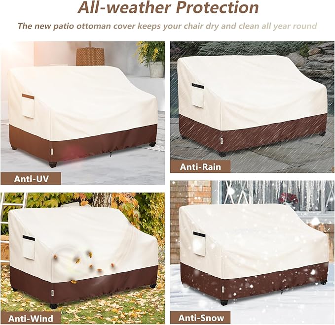 2-Seater Heavy Duty Patio Bench Loveseat Cover,100% Waterproof Outdoor Sofa Cover 58" W x 32.5" D x 31" H,Patio Furniture Couch Covers(Beige)