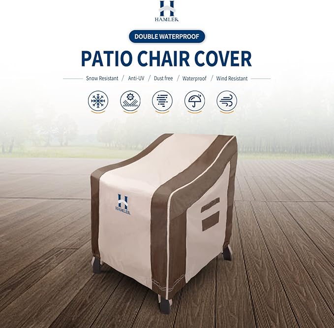 HAMLER Patio Chair Covers 2 Pack, Outdoor Chair Covers Waterproof Fits up to 35W x 38D x 31H inches, Heavy Duty Lawn Furniture Covers, Lounge Deep Seat Cover for Patio Furniture