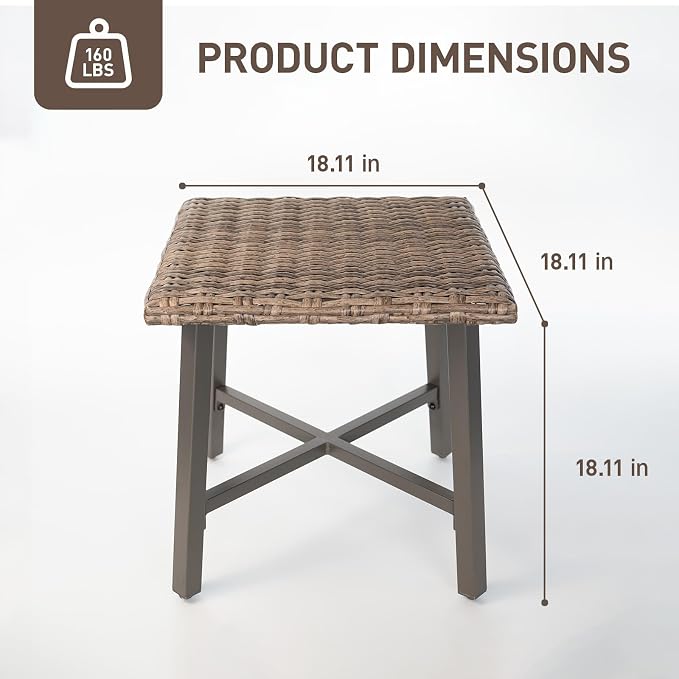 Rattan Side Table for Outdoor, Small Patio Table & Balcony End Table with Handwoven Wicker Design, Compact Square Accent Table for Porch Garden Deck