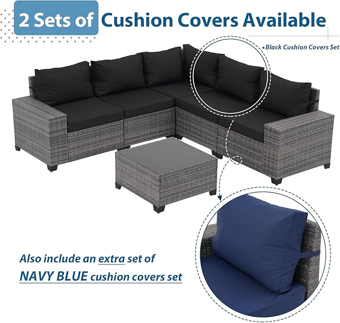 JOIVI 6 Piece Outdoor Patio Furniture Set - Wicker Sofa with Coffee Table, Powder-Coated Frame & Handwoven PE Rattan for All-Weather Durability, Ideal for Parties