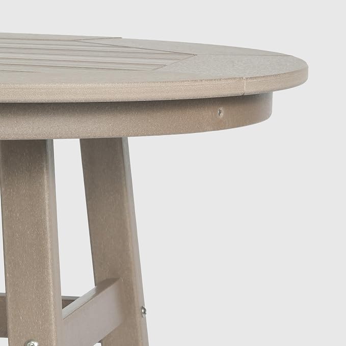 WestinTrends Malibu Outdoor 35" HDPE Round Patio Bar Height Table, Weathered Wood