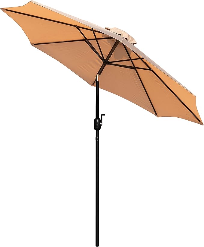 EMMA + OLIVER 9' Tan Outdoor Patio Umbrella With Easy To Use Crank And Tilt Function - Round Patio Table Umbrella with 1.5" Diameter Steel Pole