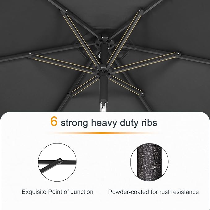 7.5ft Outdoor Umbrella Patio Umbrella with Solar Lights,18 LED Lighted Table Market Outdoor Umbrella, 2-Year-Non-Fading, for Pool, Deck, Garden,Backyard