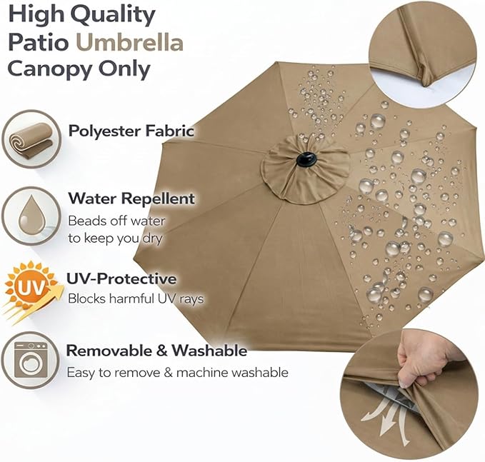 Sfmora 9ft Patio Umbrella Replacement Canopy for 8 Ribs, Outdoor Umbrella Canopy ONLY, Market Umbrella Top, Water-Resistant & UV-Protective
