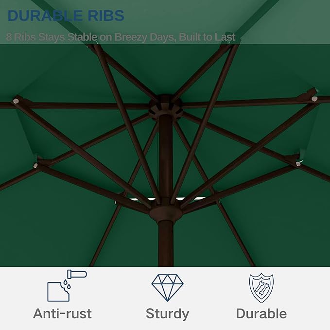 9ft 2-Tiers Patio Umbrella,Outdoor Market Table Umbrella with Push-Button Tilt & Crank | UV Protection,Suit for Backyard,Garden,Pool,Deck(Dark Green)