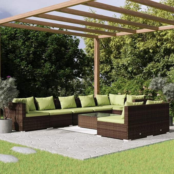 9 Piece Patio Lounge Set with Cushion, Piece Patio Set Patio Lounge Set Furniture Conversation Sets Outdoor Patio Sectional s Brown Poly Rattan