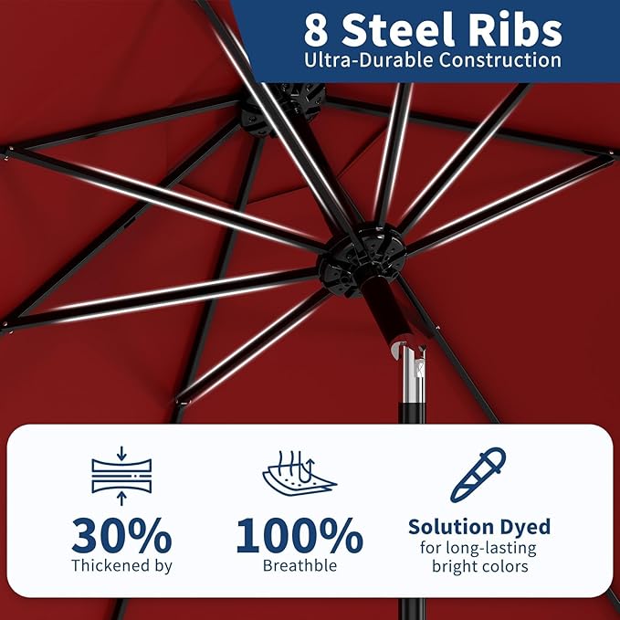 10FT Outdoor Patio Market Umbrella, 8 Sturdy Ribs Table Umbrella with Crank Lift & Push Button Tilt, UV Protection Waterproof for Pool, Deck, Yard, Garden, Red
